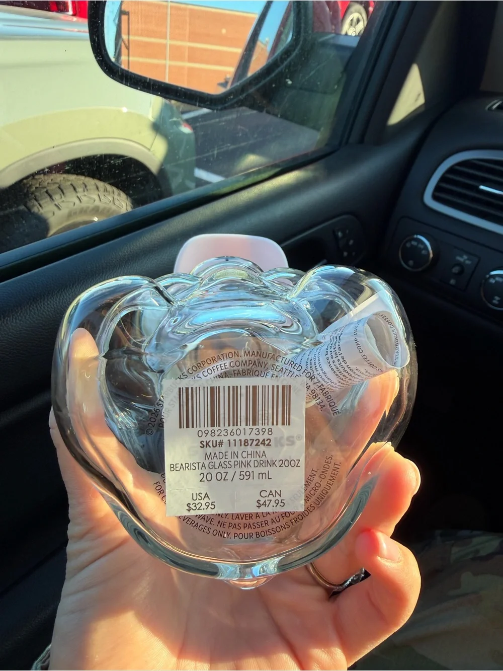 Starbucks Clear Bear Tumbler with Pink Straw and Strawberry Topper